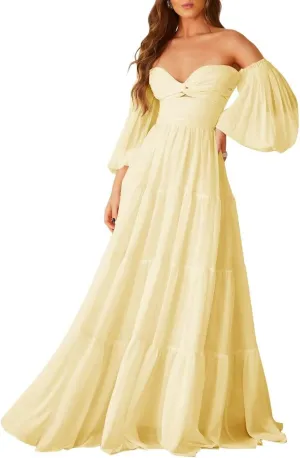ALFEICE Long Sleeves Wedding Guest Dresses Off Shoulder Chiffon Formal Evening Party Gowns Maxi A Line Cocktail Prom Dresses