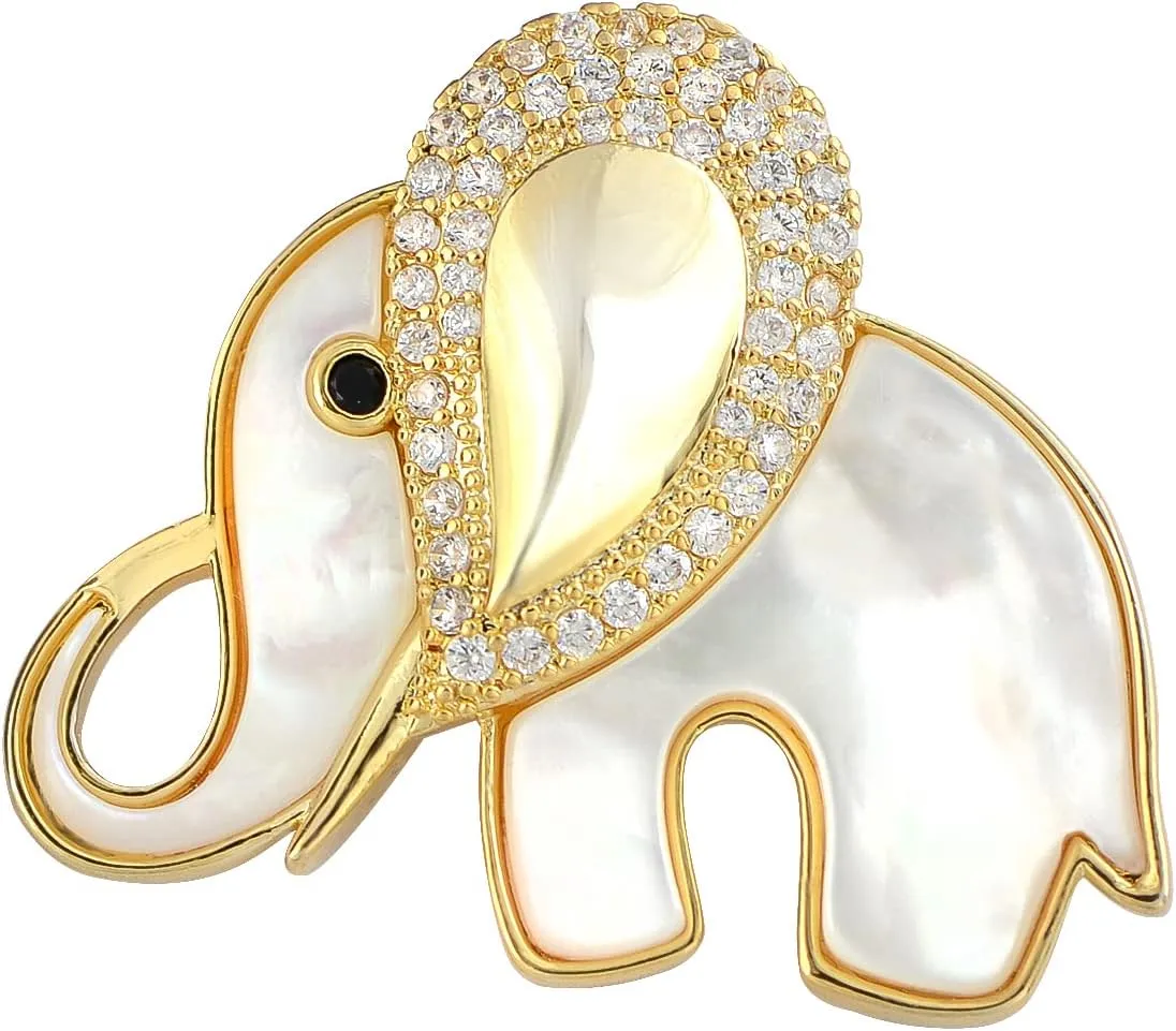 Alilang Golden Tone Brown Rhinestones Animal Elephant Trunk Brooch Pin
