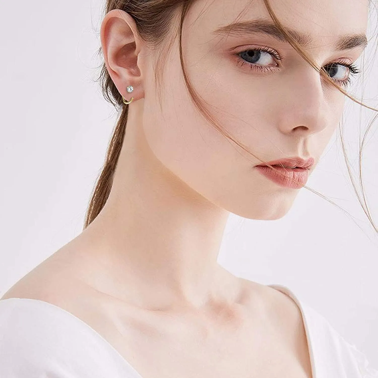 AoedeJ Half Hoop Earrings 925 Sterling Silver Tiny Huggie Hoop Small Comfy Half Hoop C Hoop Earrings for Women