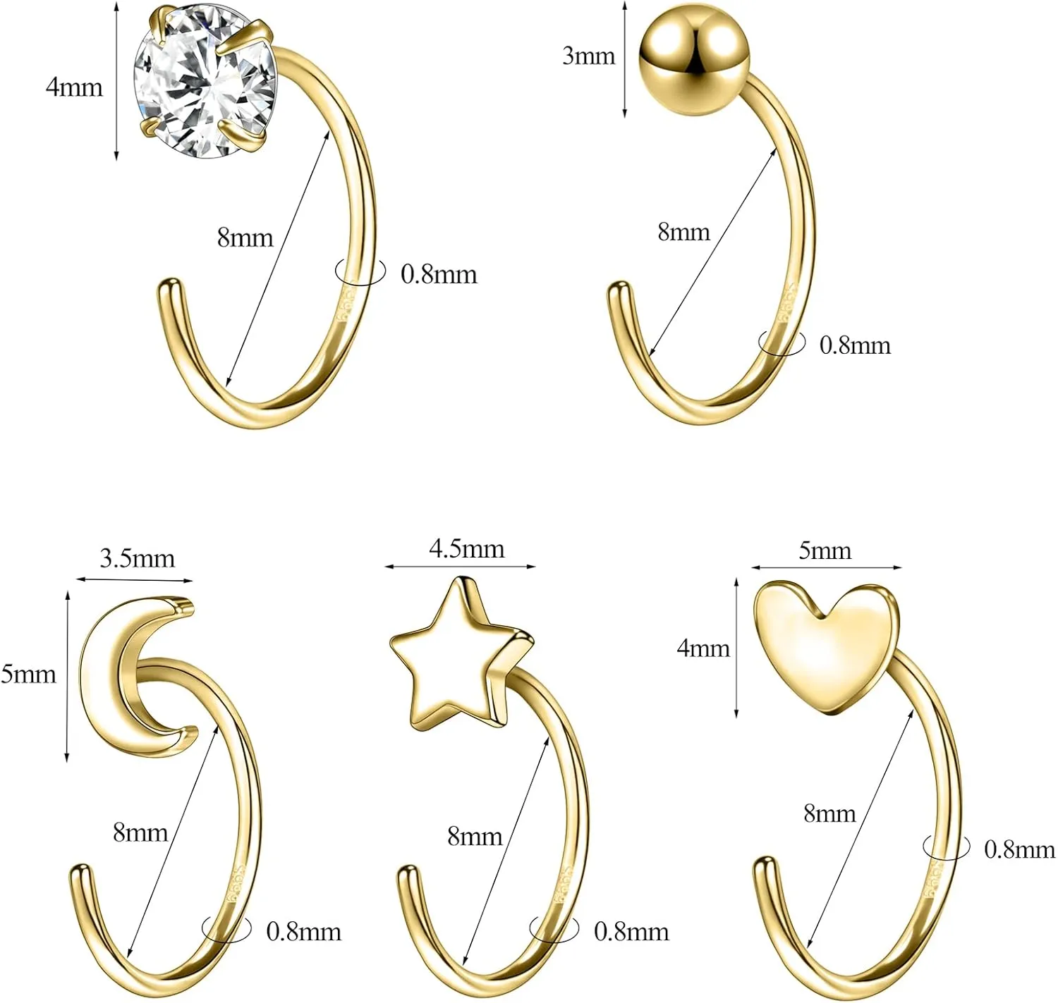 AoedeJ Half Hoop Earrings 925 Sterling Silver Tiny Huggie Hoop Small Comfy Half Hoop C Hoop Earrings for Women