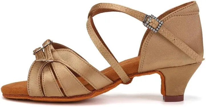 AOQUNFS Girls Latin Dance Shoes Low Heels Tango Salsa Ballroom Practice Performance Dancing Shoes,D28