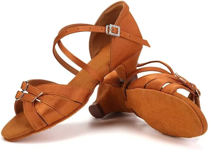 AOQUNFS Girls Latin Dance Shoes Low Heels Tango Salsa Ballroom Practice Performance Dancing Shoes,D28