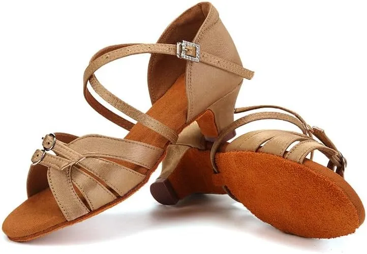 AOQUNFS Girls Latin Dance Shoes Low Heels Tango Salsa Ballroom Practice Performance Dancing Shoes,D28