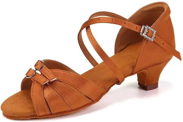 AOQUNFS Girls Latin Dance Shoes Low Heels Tango Salsa Ballroom Practice Performance Dancing Shoes,D28