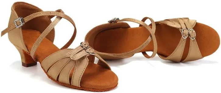 AOQUNFS Girls Latin Dance Shoes Low Heels Tango Salsa Ballroom Practice Performance Dancing Shoes,D28