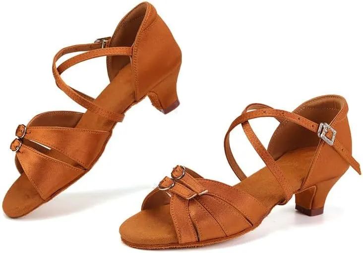 AOQUNFS Girls Latin Dance Shoes Low Heels Tango Salsa Ballroom Practice Performance Dancing Shoes,D28