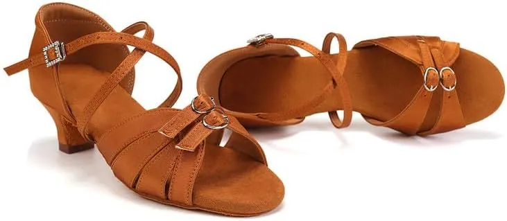 AOQUNFS Girls Latin Dance Shoes Low Heels Tango Salsa Ballroom Practice Performance Dancing Shoes,D28