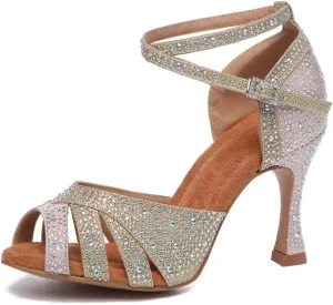 AOQUNFS Women's Latin Dance Shoes Rhinestones Salsa Ballroom Practice Performance Dancing Shoes,L549