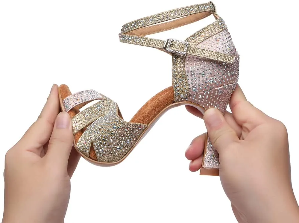 AOQUNFS Women's Latin Dance Shoes Rhinestones Salsa Ballroom Practice Performance Dancing Shoes,L549
