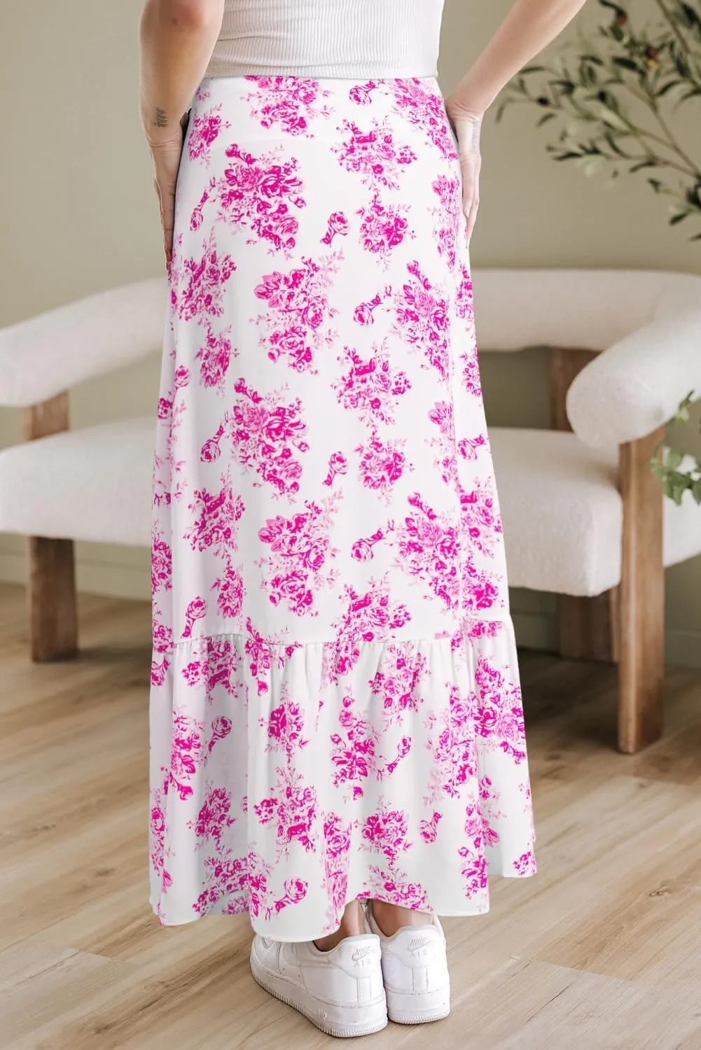 Apvirdy Women's Boho Floral High Waist Ruffle Split Maxi Skirt Prnted Slim Fit Summer Flowy Long Skirt