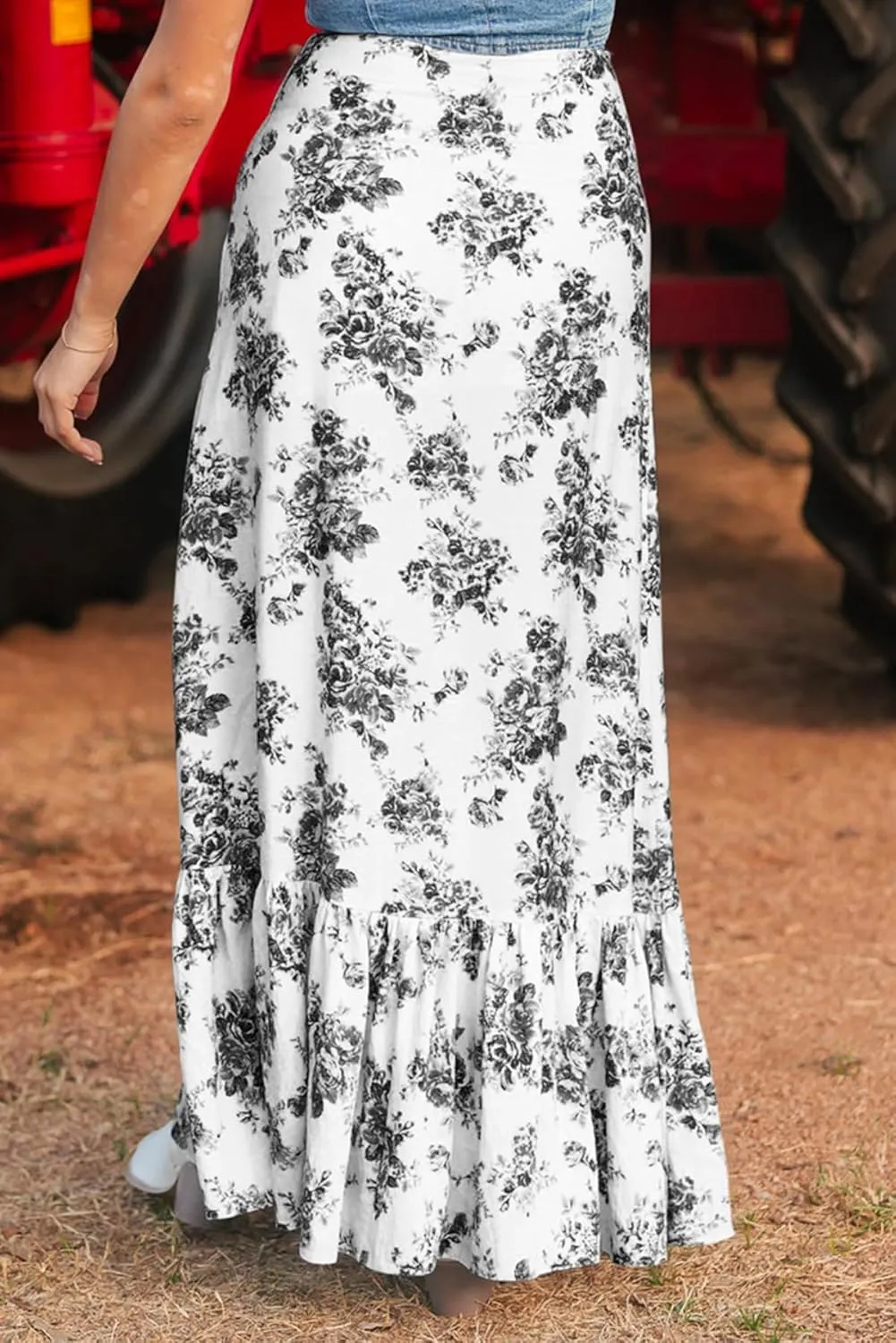 Apvirdy Women's Boho Floral High Waist Ruffle Split Maxi Skirt Prnted Slim Fit Summer Flowy Long Skirt
