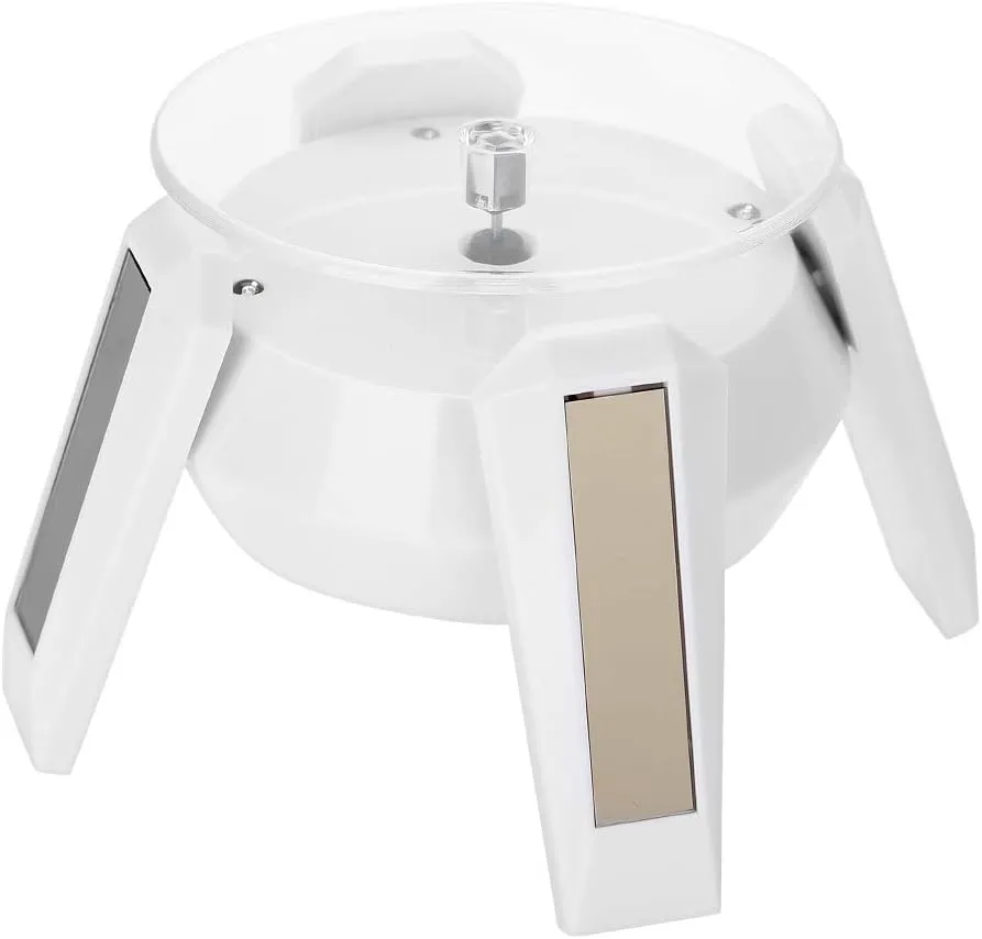 aqxreight Solar 360 Degrees Rotating Turntable Watch Phone Jewelry Display Stand LED Light clockwise. the. onoff. Light. be. can. turn. Display. rotate. counterclockwise.. can. (White)