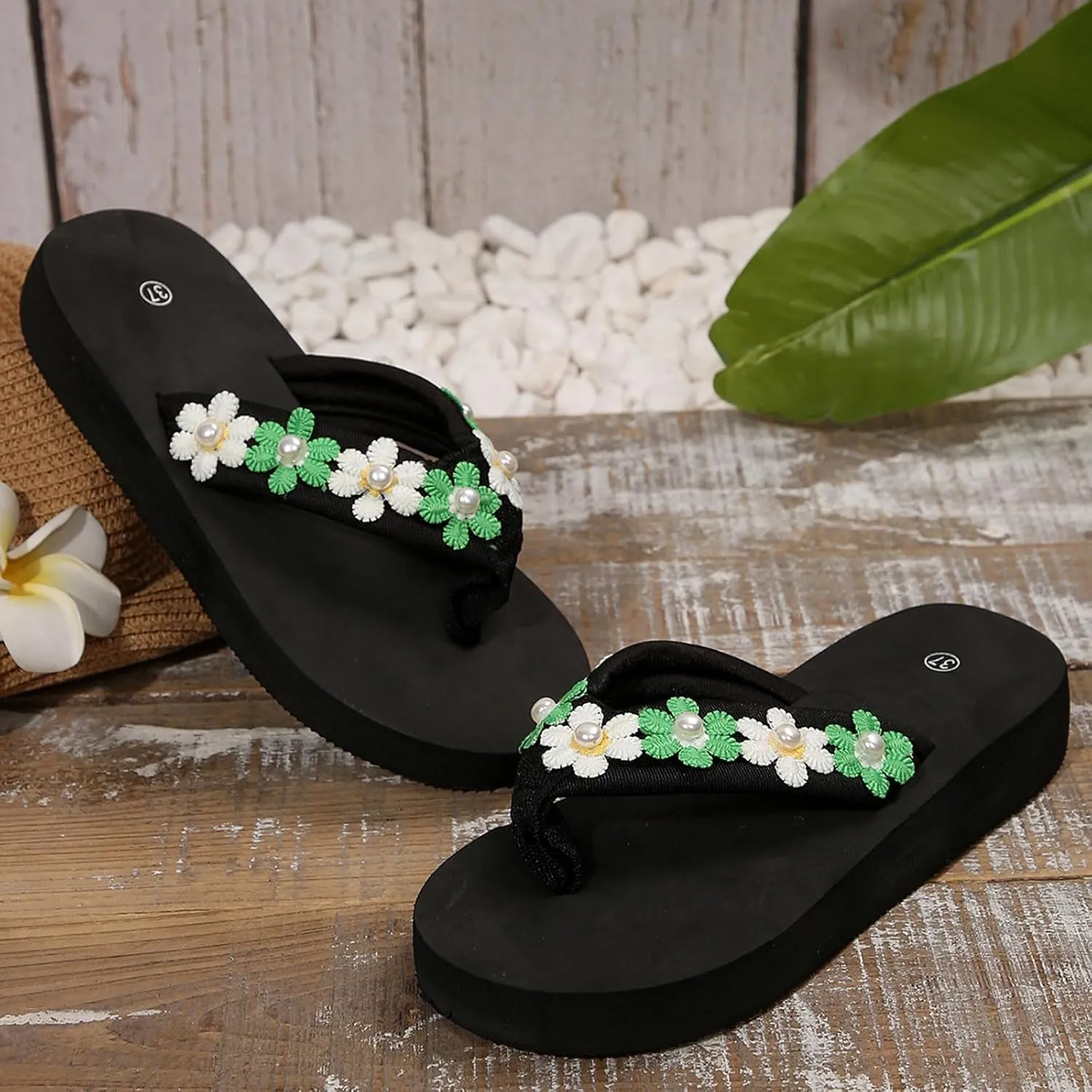 Arch Support Flip Flops for Women New Summer Flower Women's Sandals Thick Soled Fashionable Slippers Beach Shoes For
