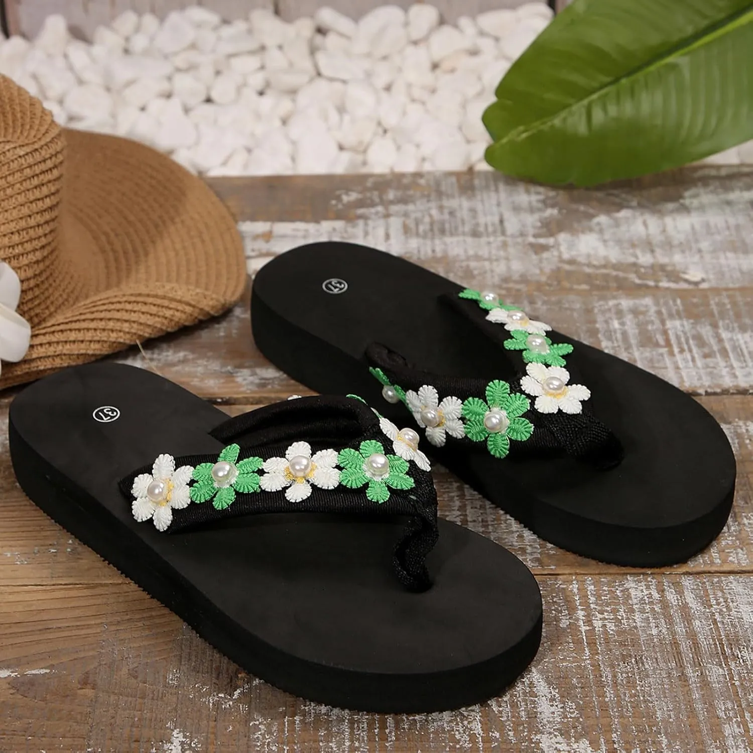 Arch Support Flip Flops for Women New Summer Flower Women's Sandals Thick Soled Fashionable Slippers Beach Shoes For