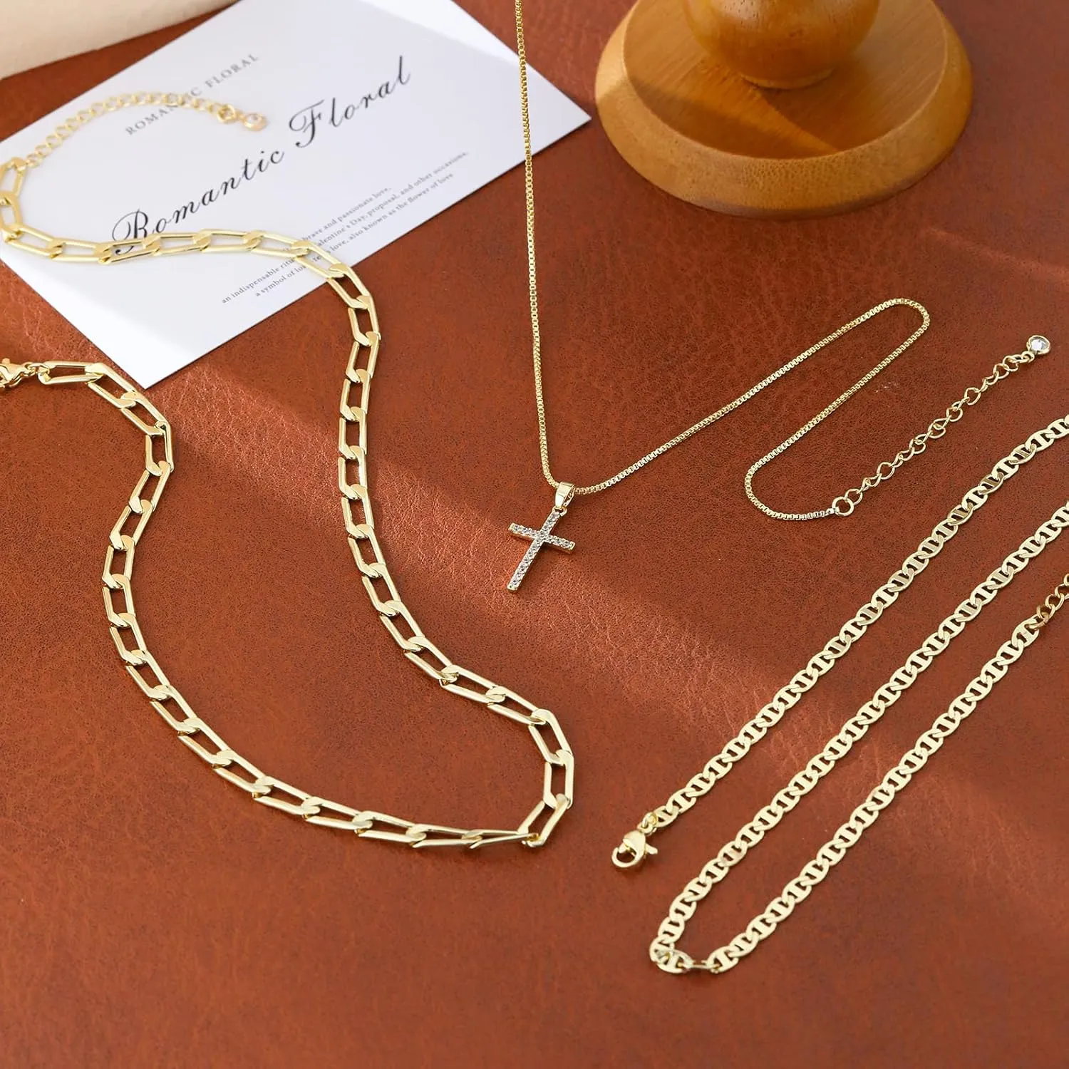 ASCOMY Layered Necklaces for Women Gold Necklace 14K Gold/Silver Plated Pendant Necklace Layered Cross Necklace Paperclip Rope Bead Box Satellite Dot Chain Necklaces Gold Choker Trendy Jewelry Gift