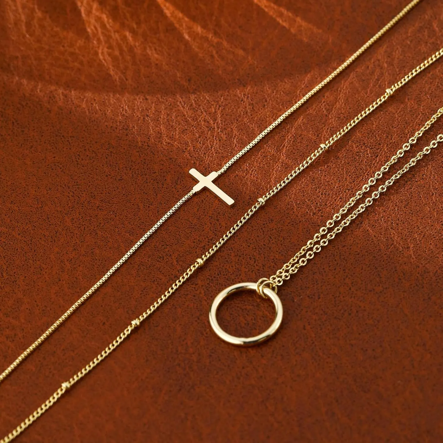 ASCOMY Layered Necklaces for Women Gold Necklace 14K Gold/Silver Plated Pendant Necklace Layered Cross Necklace Paperclip Rope Bead Box Satellite Dot Chain Necklaces Gold Choker Trendy Jewelry Gift