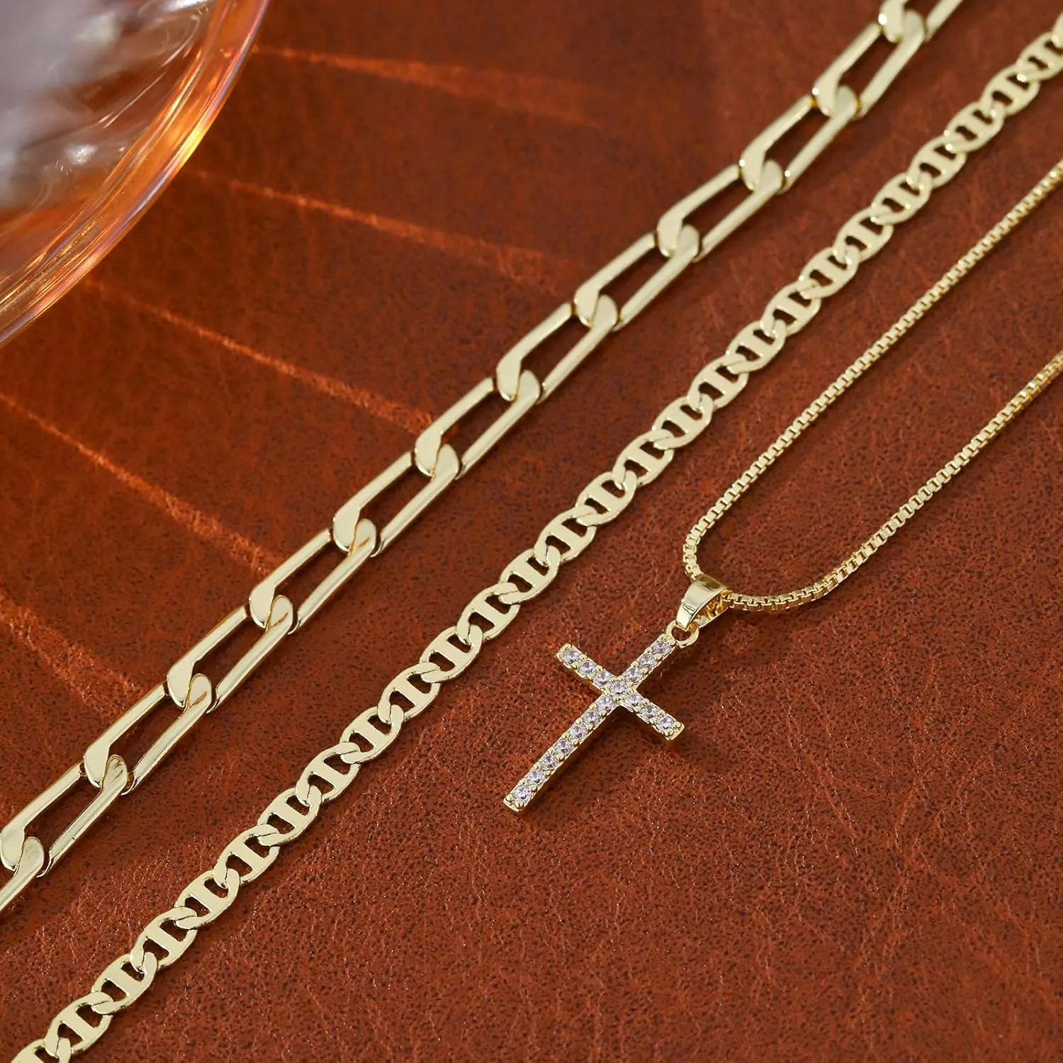 ASCOMY Layered Necklaces for Women Gold Necklace 14K Gold/Silver Plated Pendant Necklace Layered Cross Necklace Paperclip Rope Bead Box Satellite Dot Chain Necklaces Gold Choker Trendy Jewelry Gift