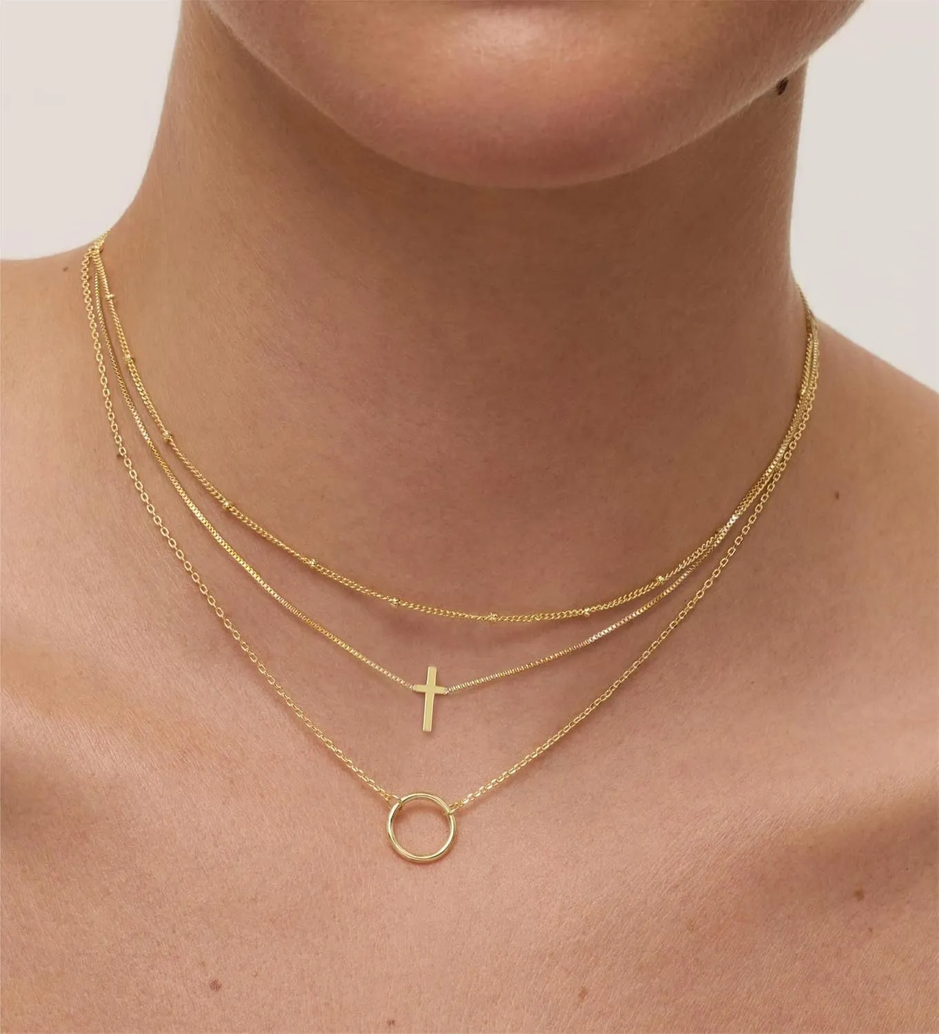 ASCOMY Layered Necklaces for Women Gold Necklace 14K Gold/Silver Plated Pendant Necklace Layered Cross Necklace Paperclip Rope Bead Box Satellite Dot Chain Necklaces Gold Choker Trendy Jewelry Gift