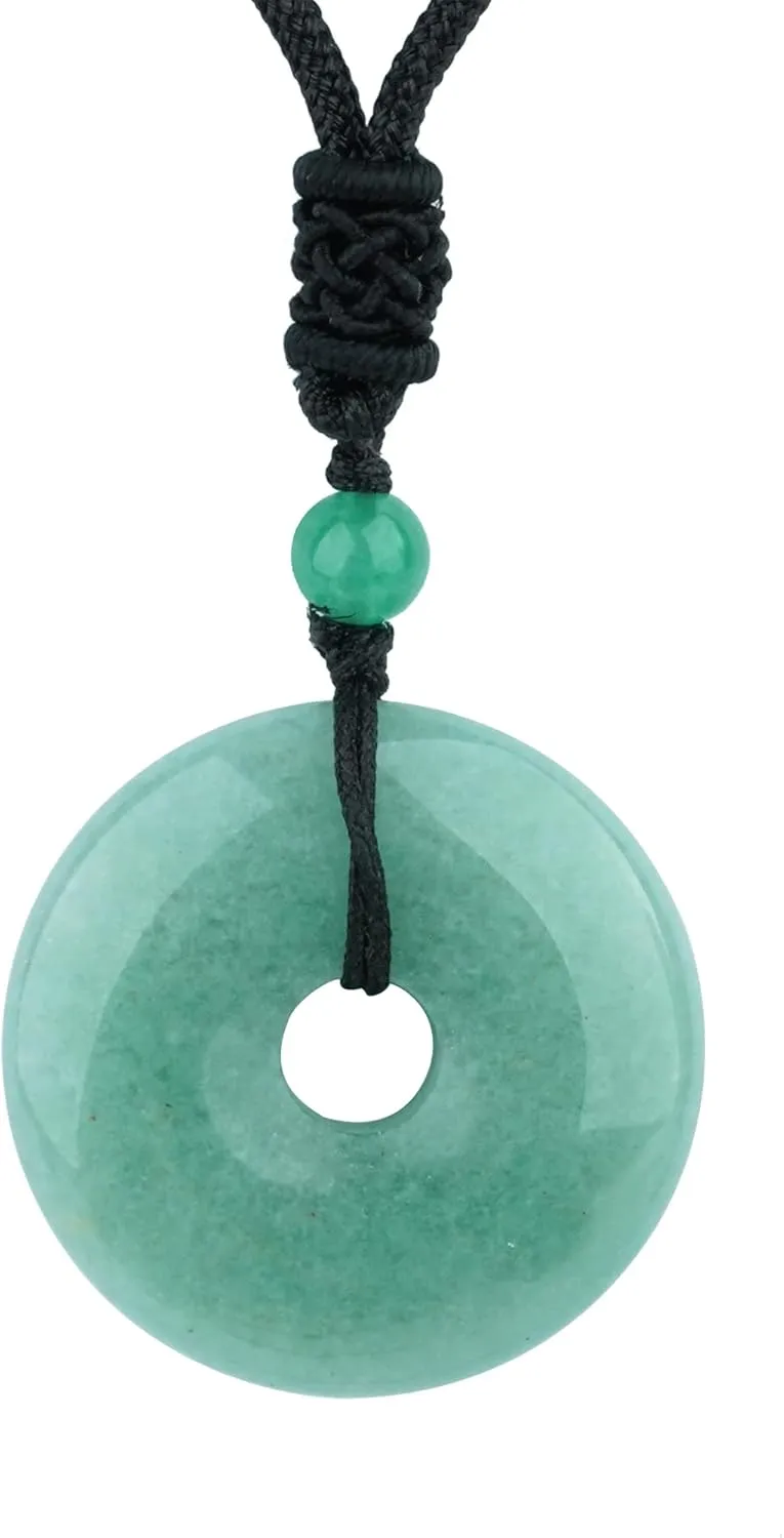 ASGIFT Lucky Coin Crystal Necklace 30mm Round Donut Natural Quartz Protection Pendant with Adjustable Rope Reiki Healing Crystal Stone Spiritual Necklaces for Men Women