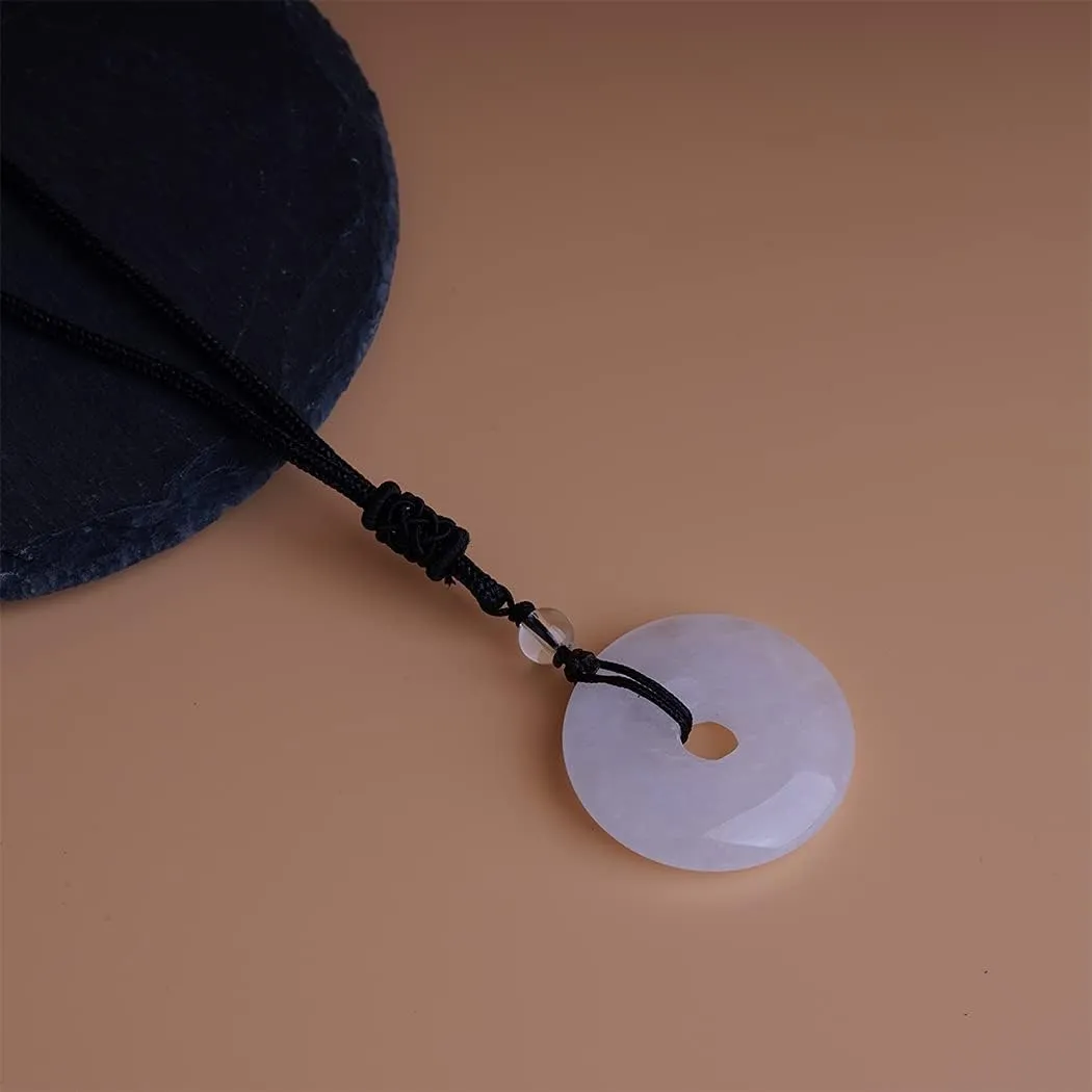 ASGIFT Lucky Coin Crystal Necklace 30mm Round Donut Natural Quartz Protection Pendant with Adjustable Rope Reiki Healing Crystal Stone Spiritual Necklaces for Men Women