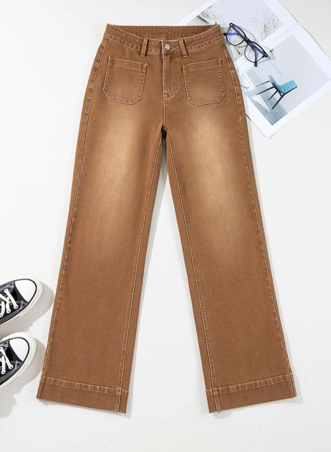 Astylish Women's Wide Leg Jeans High Waisted Stretchy Straight Leg Jeans Loose Trendy Denim Pants with Pocket