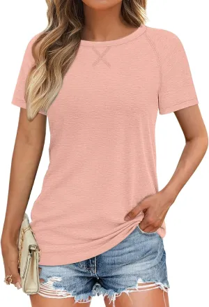 ATHMILE Womens T Shirts Short Sleeve Crewneck Tees Trendy Lightweight Soft Casual Summer Tops 2025
