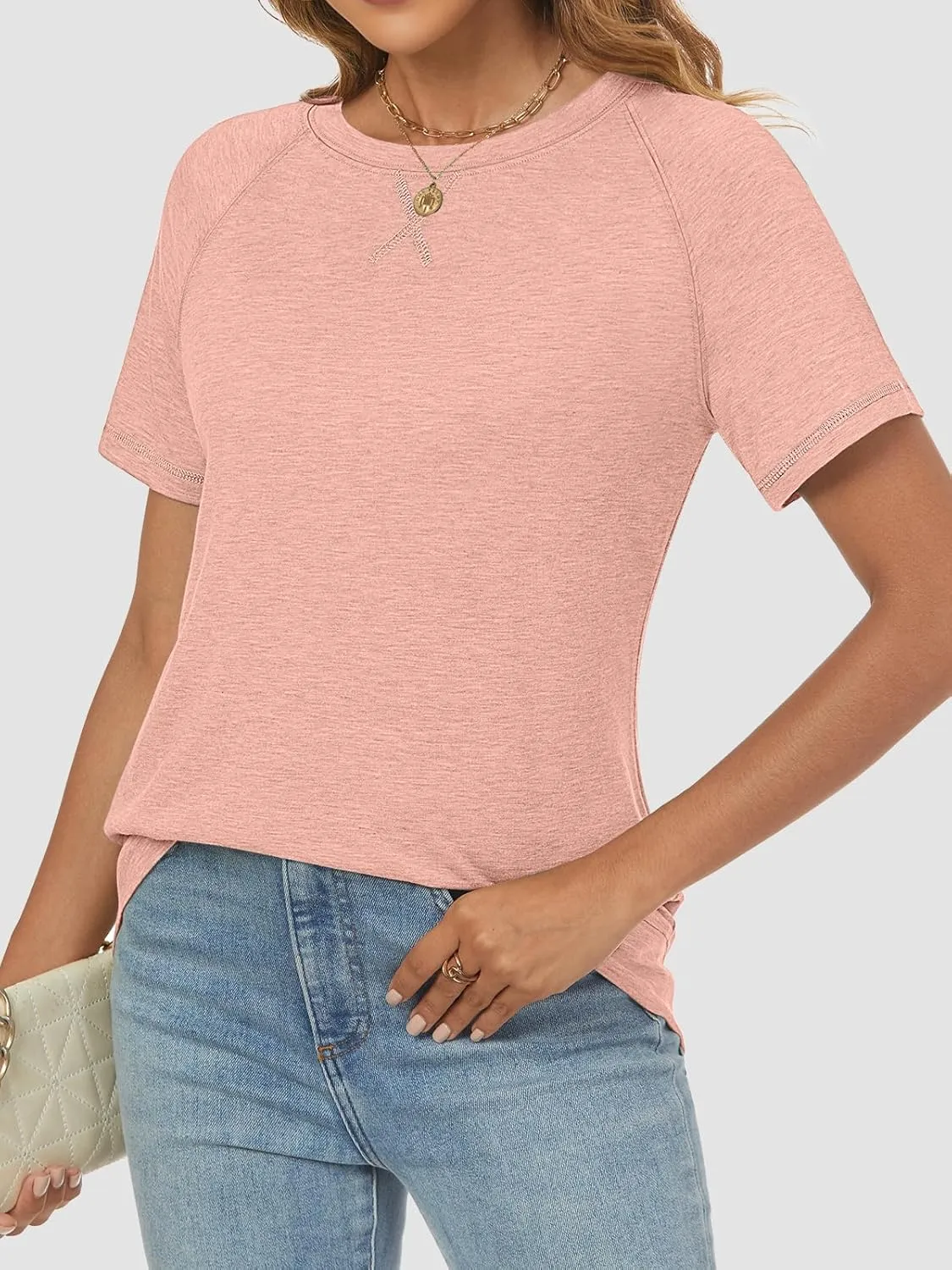 ATHMILE Womens T Shirts Short Sleeve Crewneck Tees Trendy Lightweight Soft Casual Summer Tops 2025