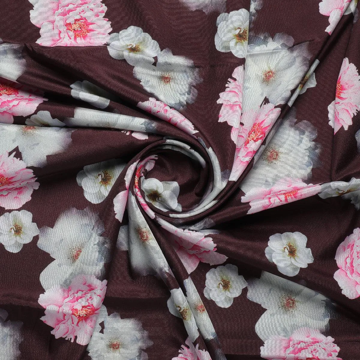 Attractive Pink Roses With Grey Digital Printed Fabric - Silk Crepe