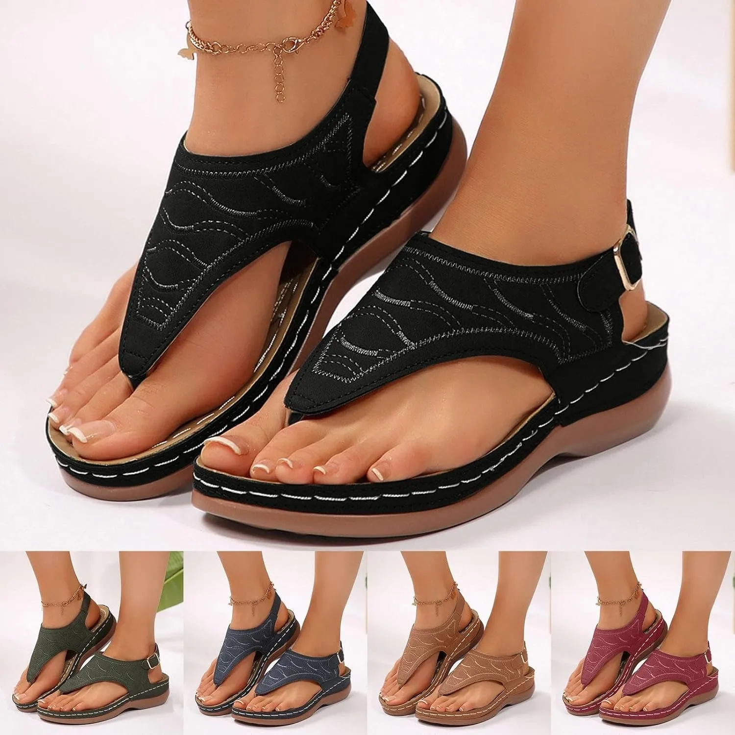 Avylays Orthopedic Sandals for Women, Women Comfortable Sandals Thong Dressy T-Strap Summer Sandals with Arch Support