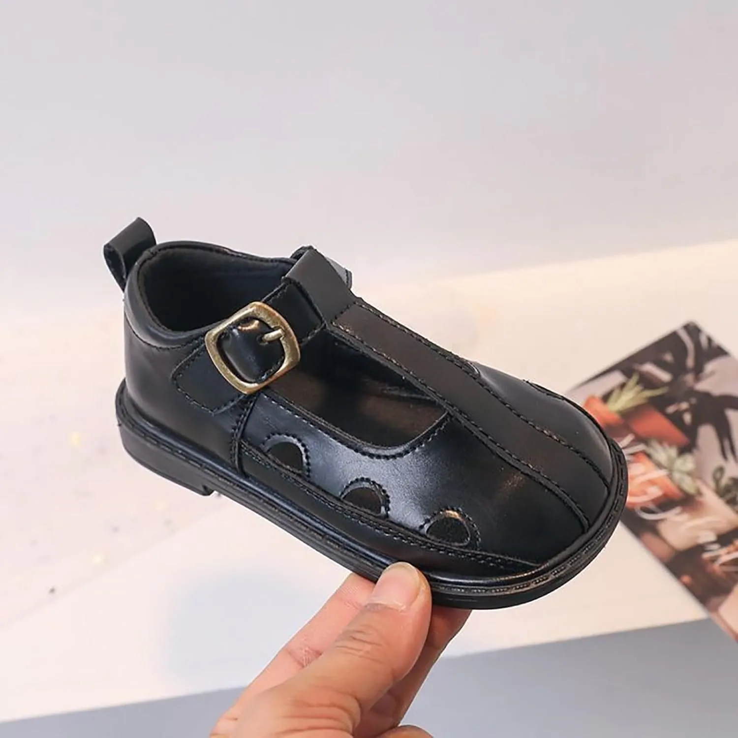 Baby Girls Leather Closed Toe Sandals Rubber Sole Buckle Ankle Shoes Toddler Newborn Non Slip Mary Jane Hollow Shoes