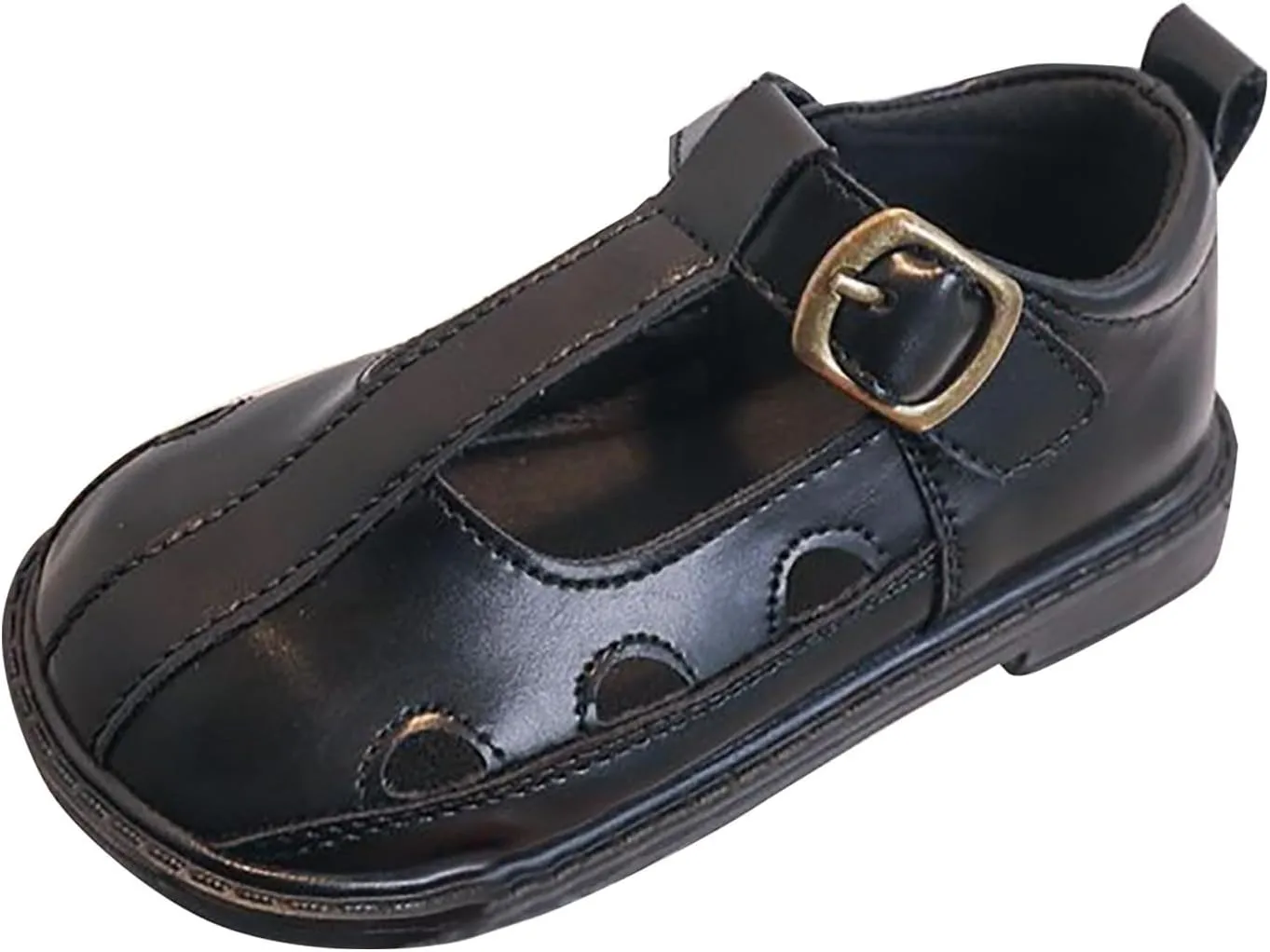 Baby Girls Leather Closed Toe Sandals Rubber Sole Buckle Ankle Shoes Toddler Newborn Non Slip Mary Jane Hollow Shoes