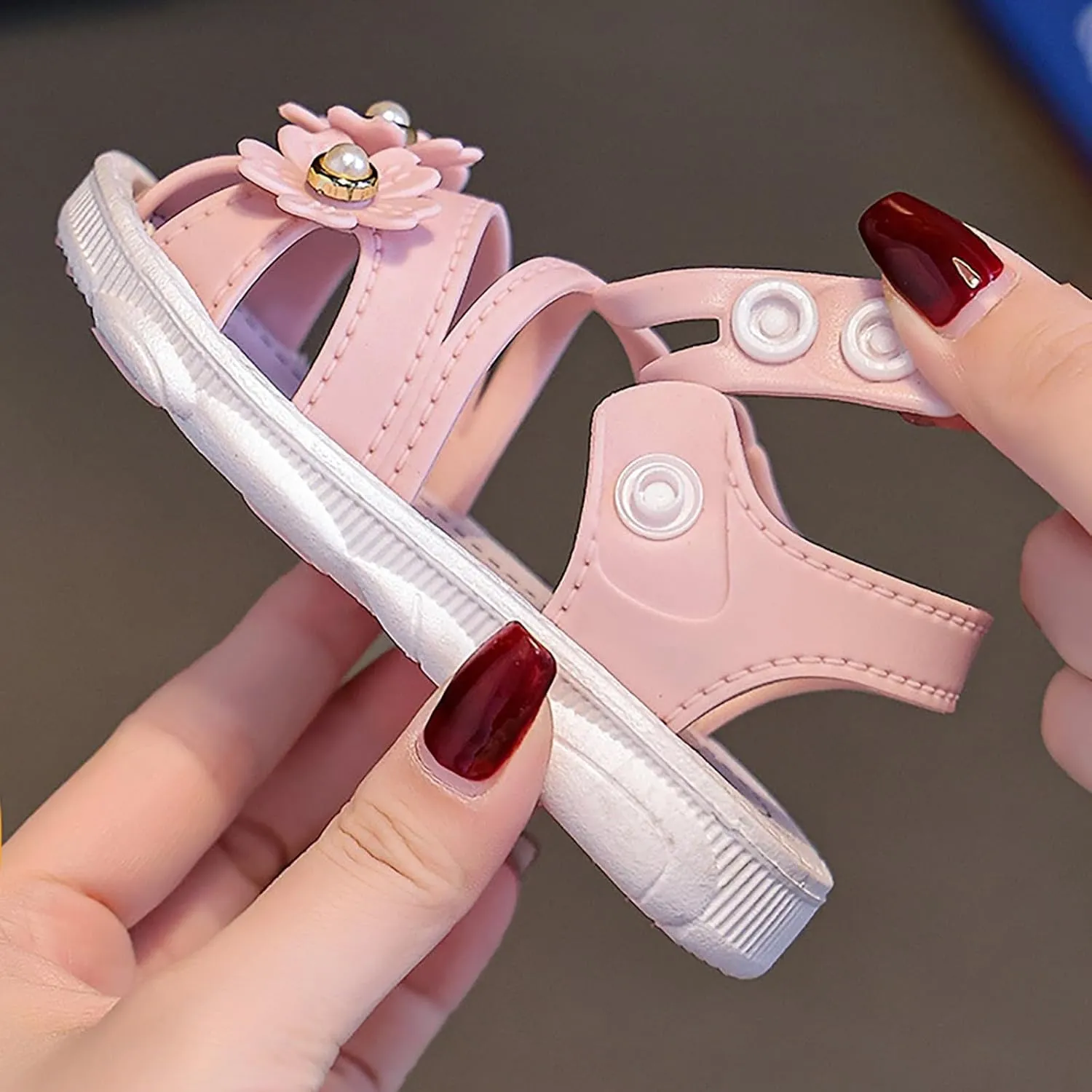 Baby Girls Pearl Flower Sandals Foam Soft Leather Non Slip Water Shoes Toddler Kids Bump Toe Summer Casual Sandals