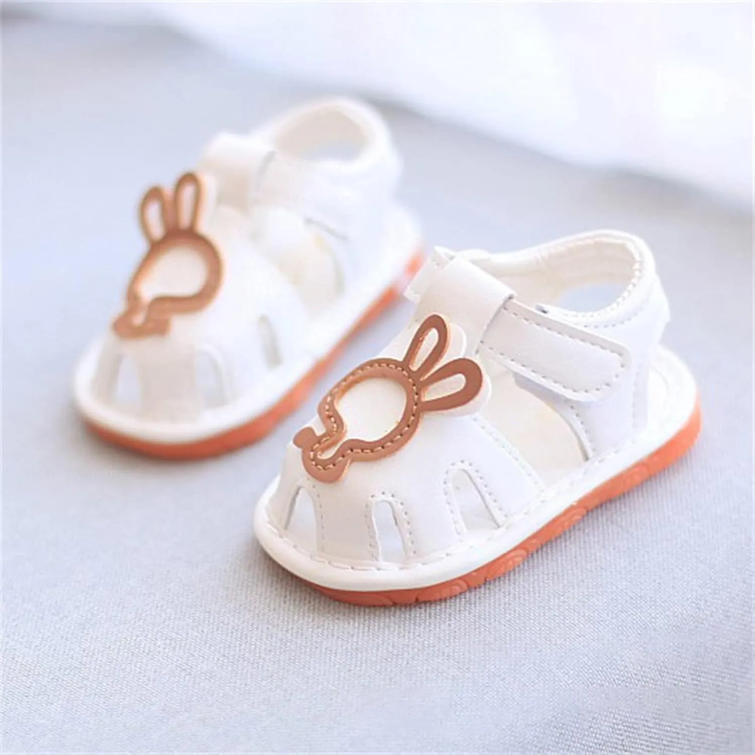 Baby Infant Leather Beach Water Sandals Barefoot Hook Loop Cute Bunny Flat Non Slip First Walking Shoes Newborn Light