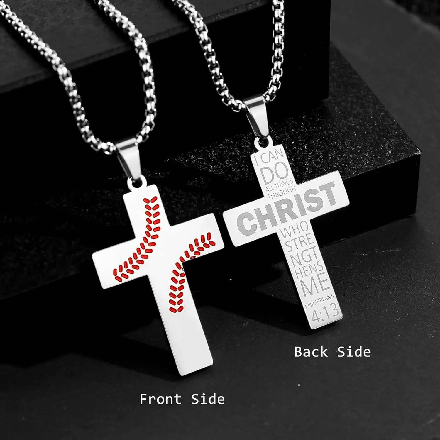 Baseball Cross Necklace for Men - Inspirational Bible Verse Pendant, Stainless Steel Chain 22 2 Inch - Sports Jewelry Gift for Men Women