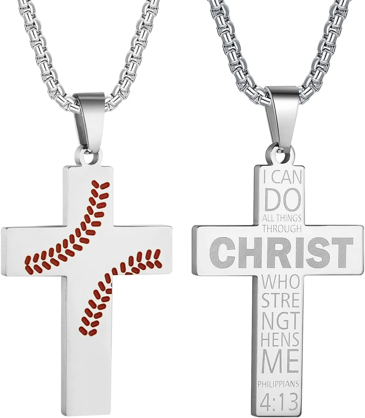 Baseball Cross Necklace for Men - Inspirational Bible Verse Pendant, Stainless Steel Chain 22 2 Inch - Sports Jewelry Gift for Men Women
