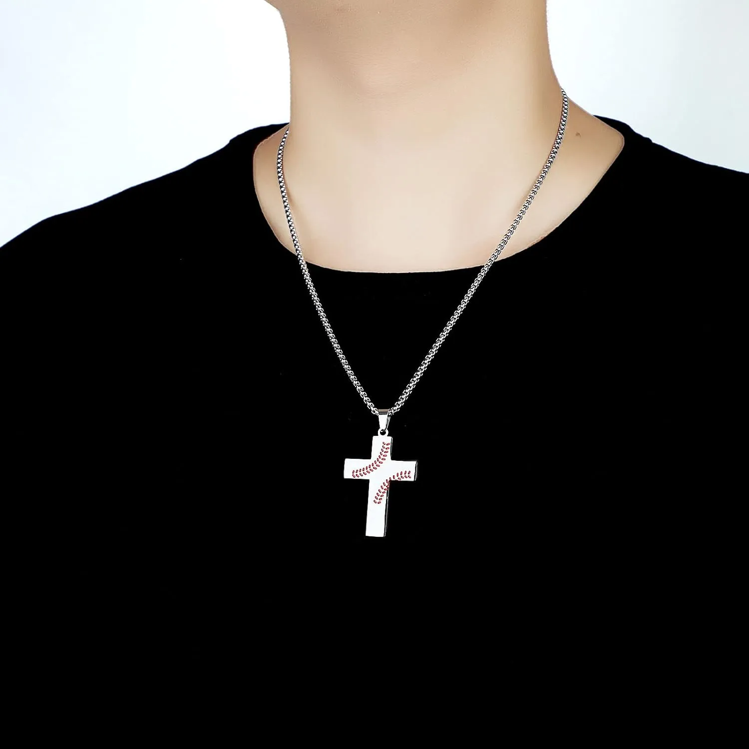 Baseball Cross Necklace for Men - Inspirational Bible Verse Pendant, Stainless Steel Chain 22 2 Inch - Sports Jewelry Gift for Men Women