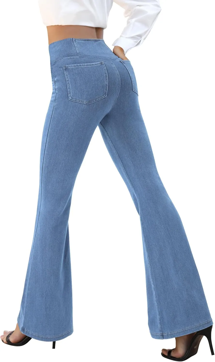 Bell Bottom Jeans for Women Trendy High Waisted Crossover Stretchy Jeans Flare Leggings with Pockets Y2k Jeggings
