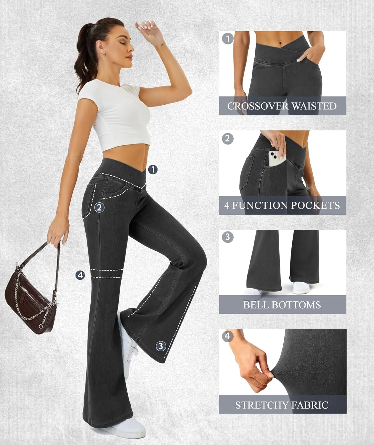 Bell Bottom Jeans for Women Trendy High Waisted Crossover Stretchy Jeans Flare Leggings with Pockets Y2k Jeggings