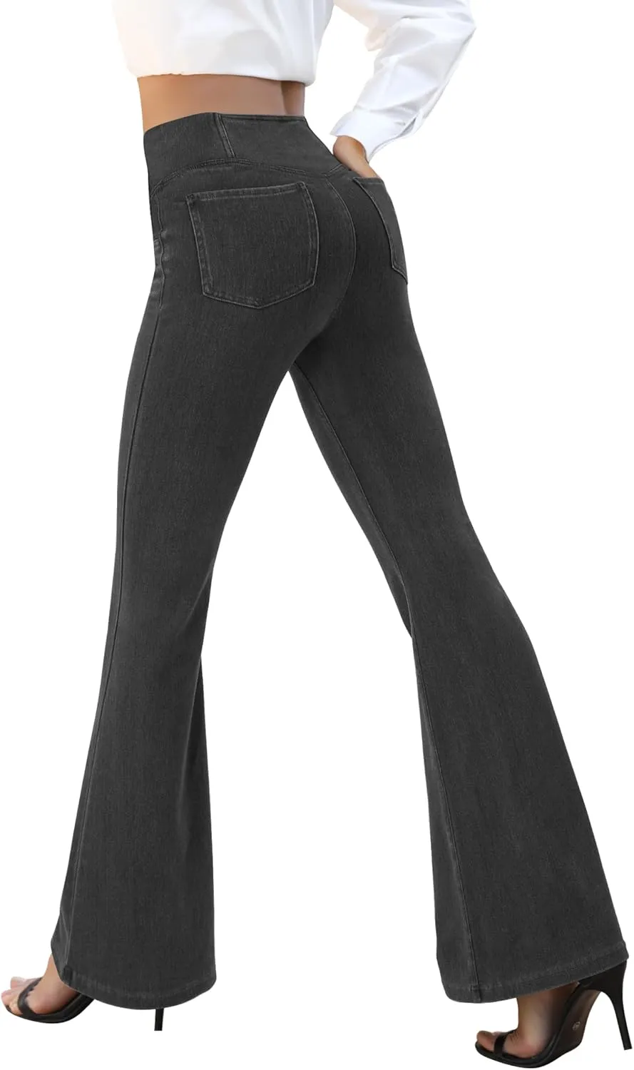 Bell Bottom Jeans for Women Trendy High Waisted Crossover Stretchy Jeans Flare Leggings with Pockets Y2k Jeggings