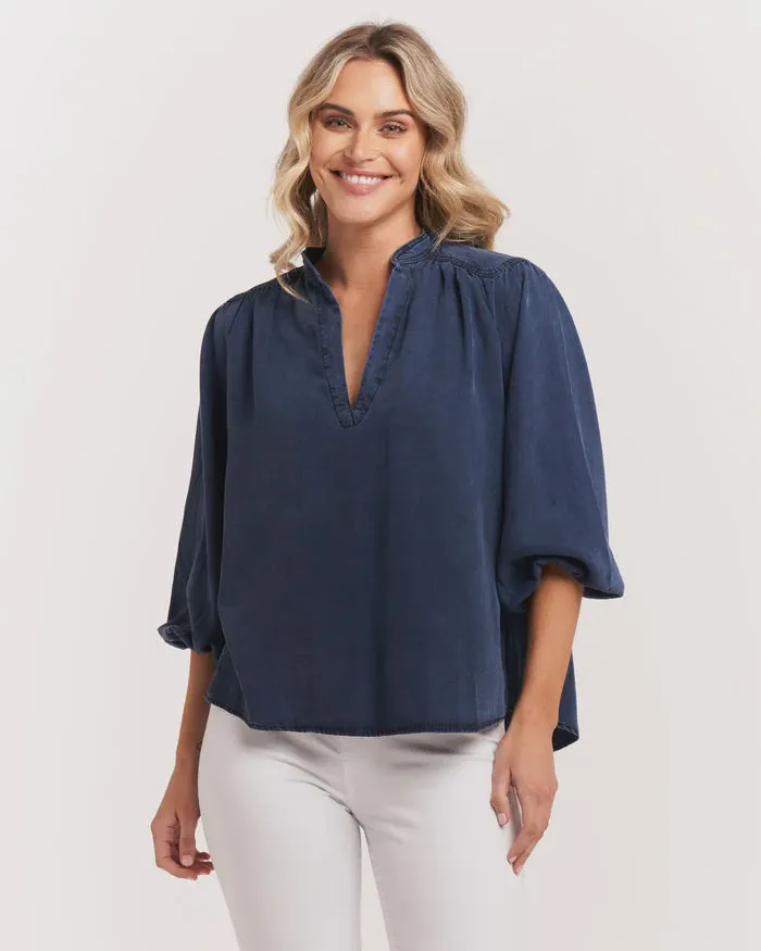 BETTY BASICS TIFFANY LYOCELL DENIM BLOUSE - SALE WAS $94.99....