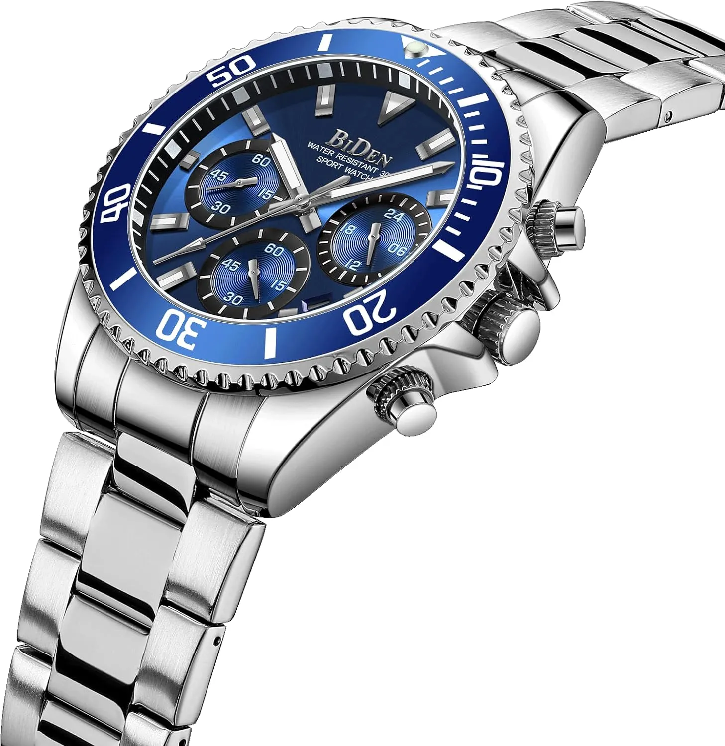 BIDEN Mens Watches Chronograph Stainless Steel Waterproof Date Analog Quartz Watch Business Wrist Watches for Men