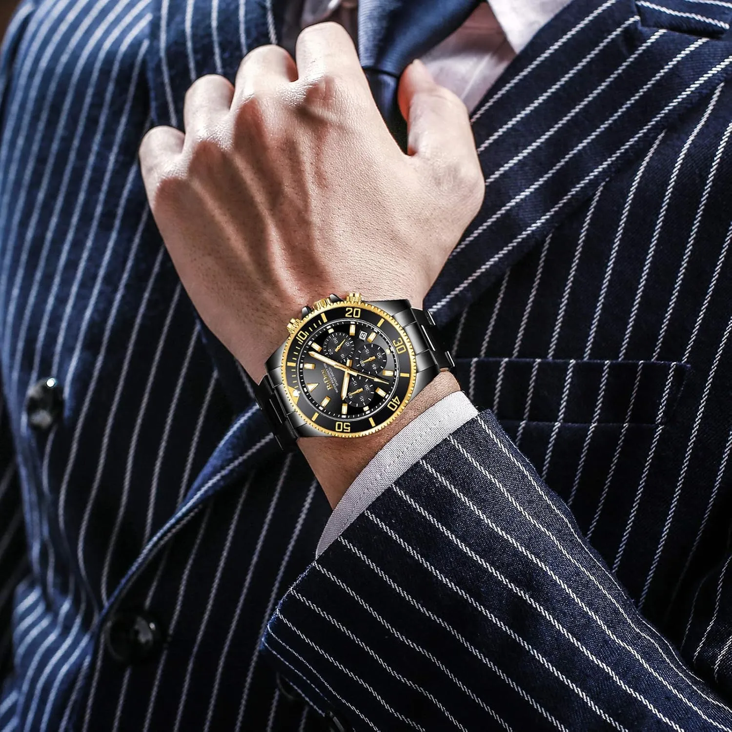 BIDEN Mens Watches Chronograph Stainless Steel Waterproof Date Analog Quartz Watch Business Wrist Watches for Men