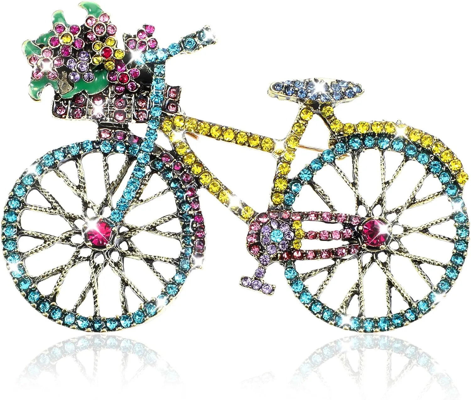 Bike Bicycle Brooch Pin Crystal Rhinestone Creative Bicycles Brooch Pin for Women Retro Elegant Handmade Colorful Crystal Zirconia Bicycle Bike Lapel Pin Bag Hat Environmentalists Jewelry