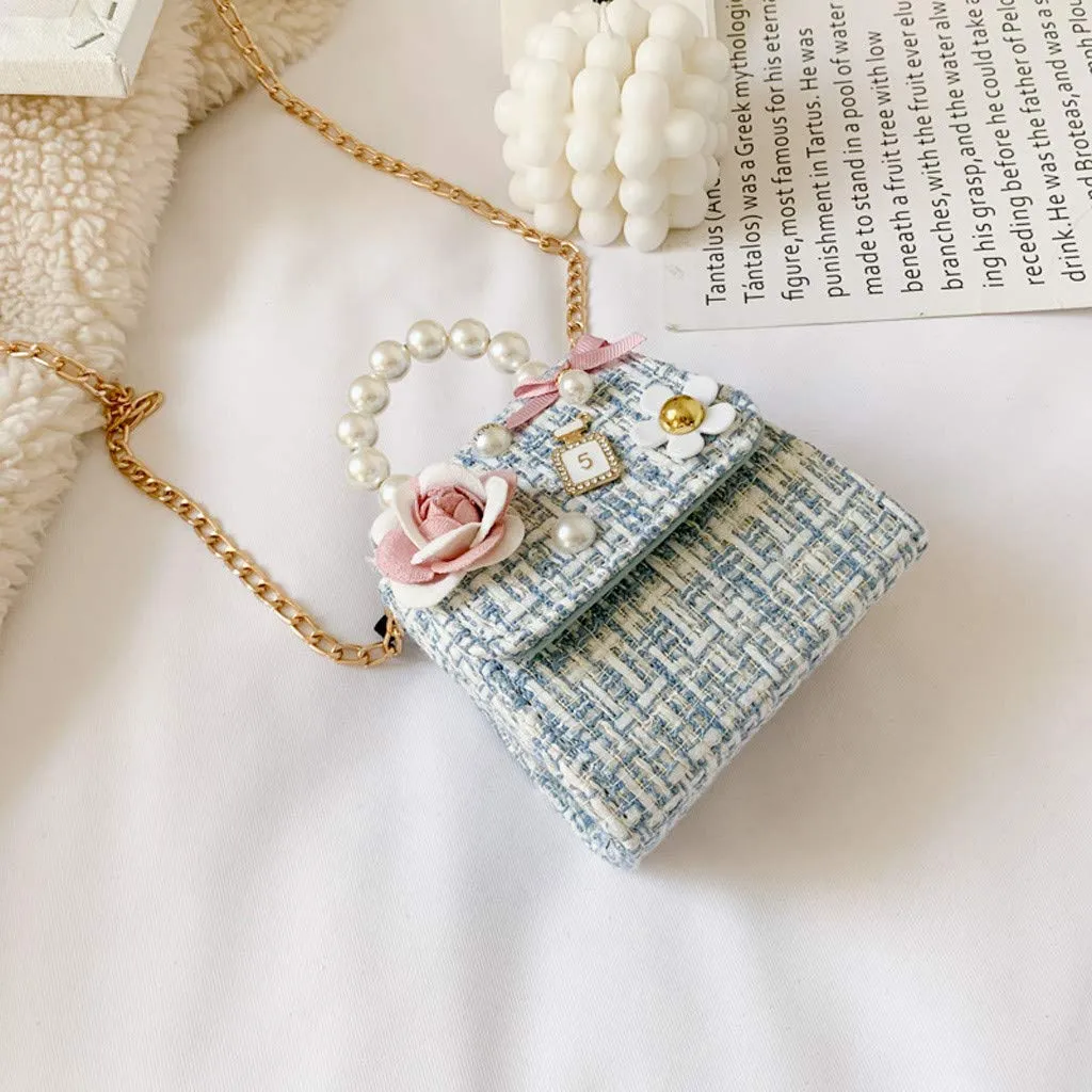 BILIKEYU Little Girls Princess Purses Cute Crown Crossbody Bag Handbag with Pearls Handle Birthday Wedding Evening Bag (H, One Size)