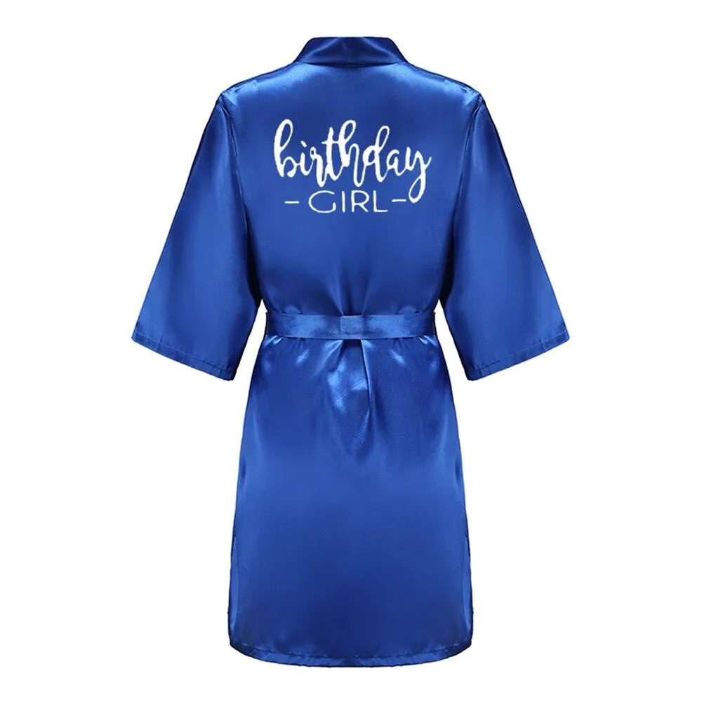 Birthday Party Girl & Entourage Robes Satin Pajamas Dressing Gown Black White Writing Letter Kimono S-4XL