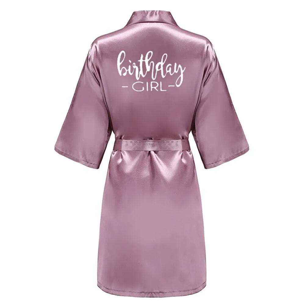 Birthday Party Girl & Entourage Robes Satin Pajamas Dressing Gown Black White Writing Letter Kimono S-4XL
