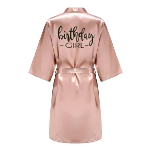 Birthday Party Girl & Entourage Robes Satin Pajamas Dressing Gown Black White Writing Letter Kimono S-4XL
