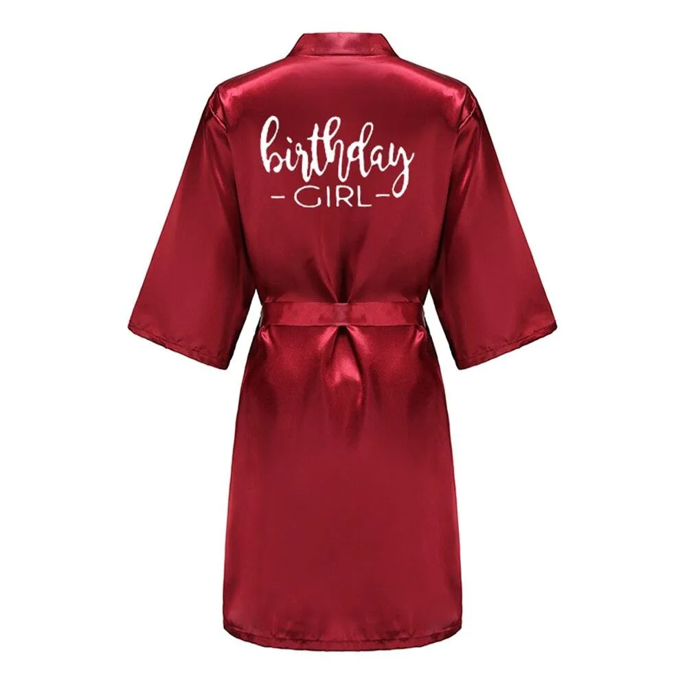 Birthday Party Girl & Entourage Robes Satin Pajamas Dressing Gown Black White Writing Letter Kimono S-4XL