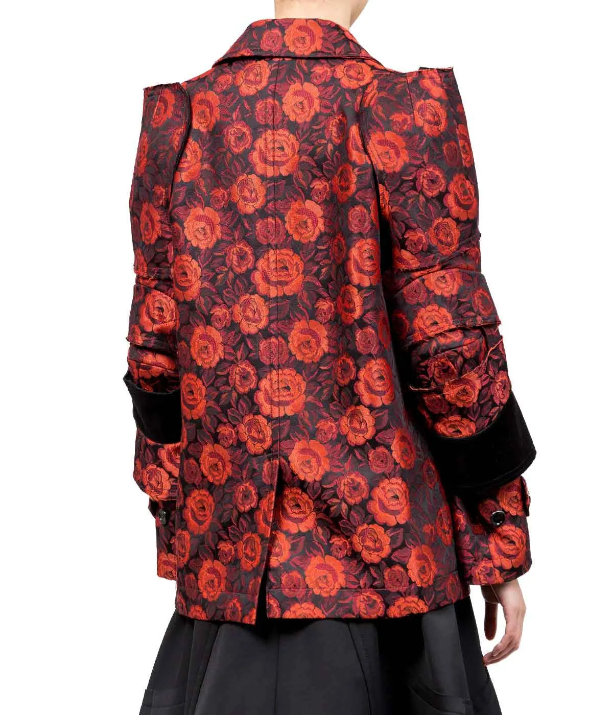Black & Red Rose Jacquard Jacket