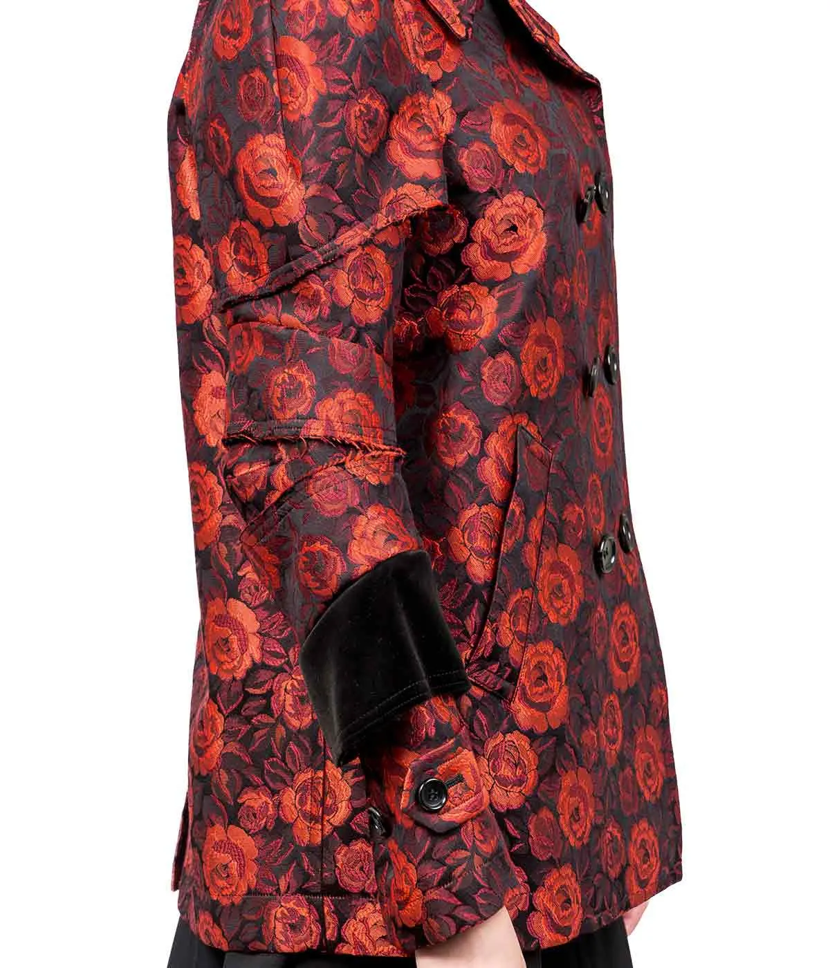 Black & Red Rose Jacquard Jacket